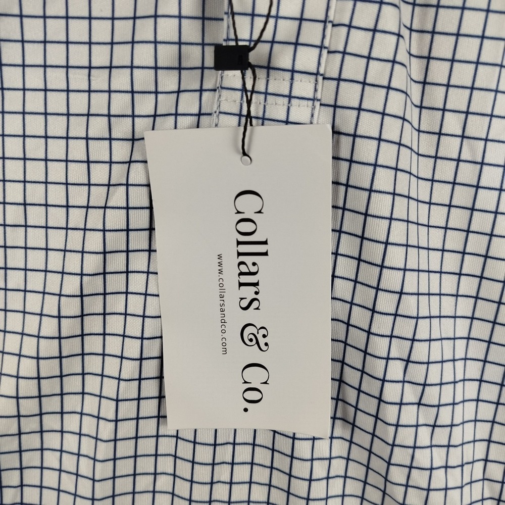 NWT Collars and Co Polo Shirt Mens Medium Blue Check Preppy Dress Collar - Picture 6 of 13